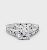 Silver Radiant Cut Diamond Solitaire Engagement Ring with Split Shank Pavé Band