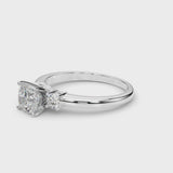 White gold Three-Stone Cushion Cut Diamond Solitaire with Prong Setting and Classic Band