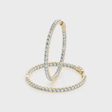 Yellow gold Round Cut Diamond Pave Hoop Earrings with Shared Prong Setting