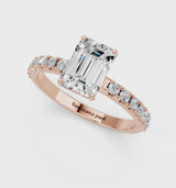 Rose gold Emerald Cut Diamond Solitaire Pavé Band with Four-Prong Setting