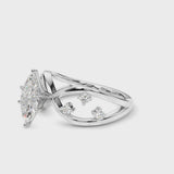 Silver Marquise Cut Solitaire Diamond with Side Stones on Criss-Cross Band and Four-Prong Setting