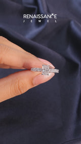 Silver Radiant Cut Diamond Pavé Band Solitaire Ring with Prong Setting