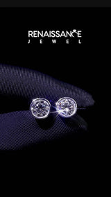 Silver Bezel Set Round Diamond Stud Earrings with Push Back