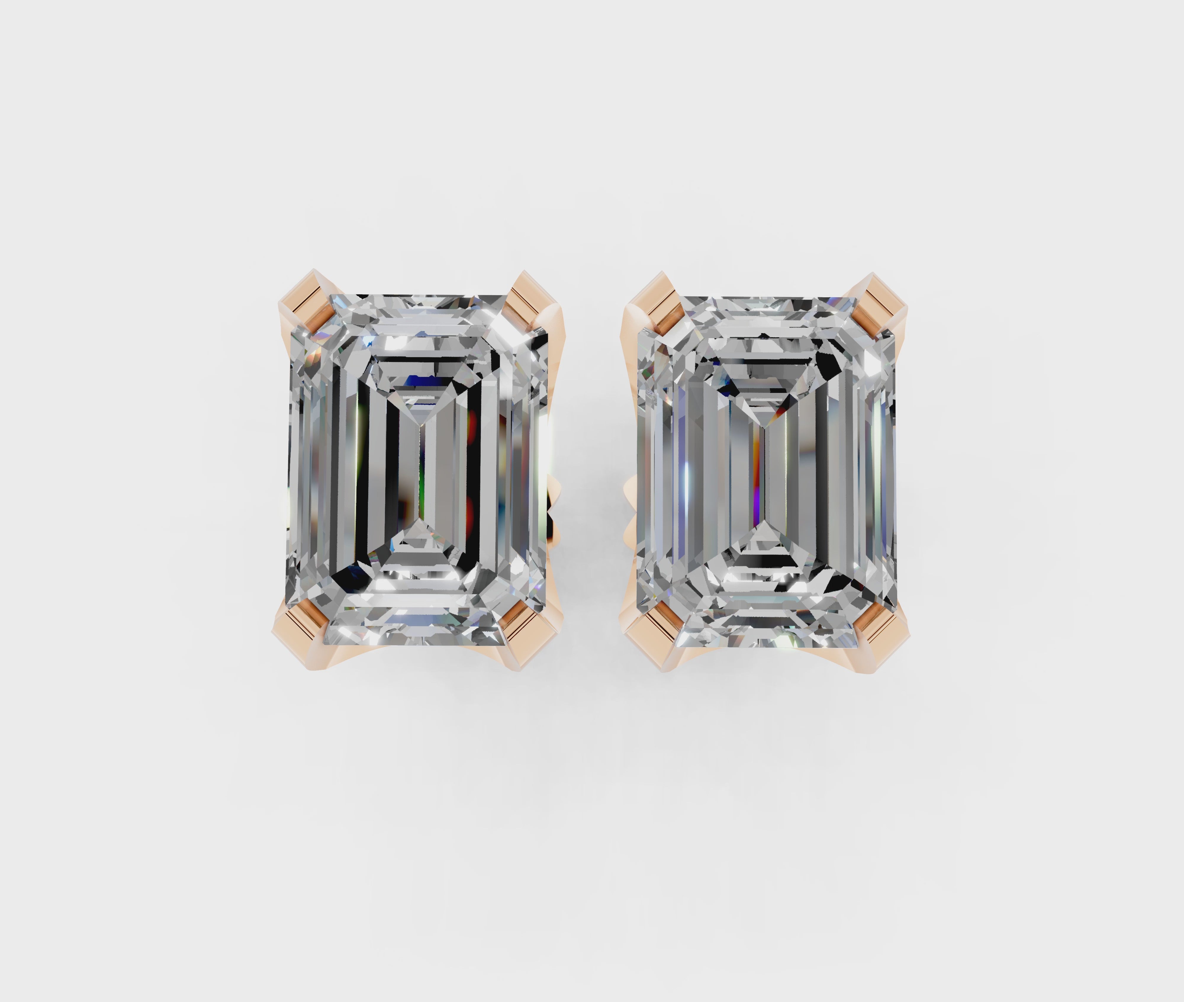 Rose gold Emerald Brilliant Diamond Stud Earrings 3