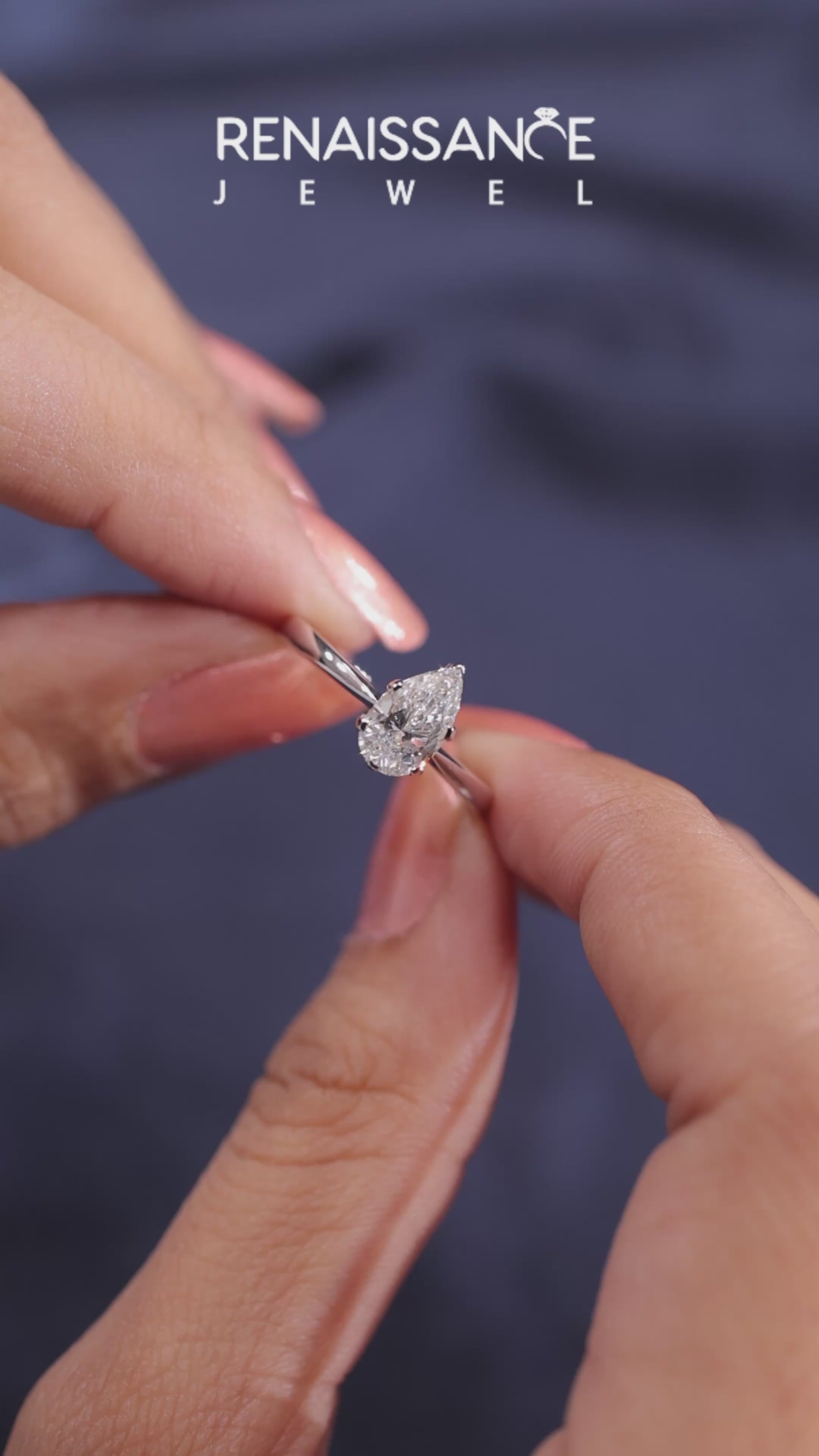 Silver Pear Solitaire Engagement Ring with Classic Band and Four-Prong Setting 4