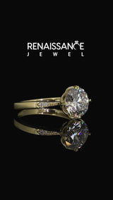 Yellow gold Round Solitaire Diamond Engagement Ring with Split Shank and Six-Prong Setting