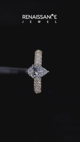 Yellow gold Pear Diamond Solitaire Ring with Prong Setting and Pavé Band