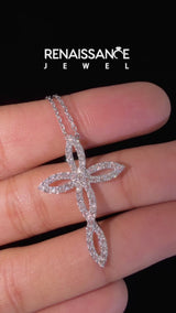 Silver Marquise Diamond Pavé Cross Pendant