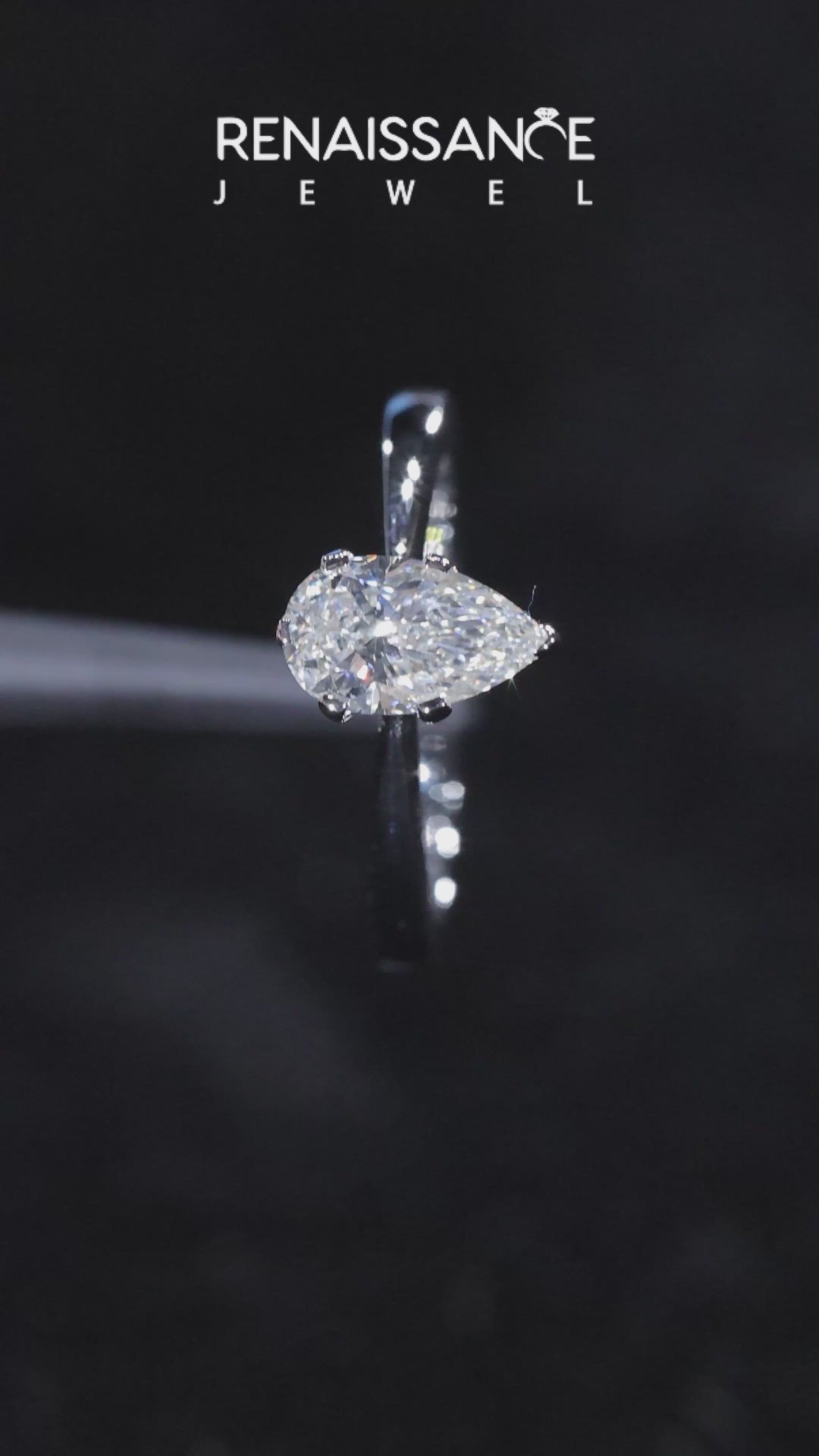 Silver Pear Solitaire Engagement Ring with Classic Band and Four-Prong Setting 5