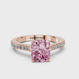 Rose gold Fancy Pink Radiant  Cut Solitaire Diamond Engagement Ring with Pave Band and Four-Prong Setting