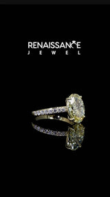 Yellow gold Fancy Yellow Oval Cut Diamond Solitaire Ring with Round  Pavé Band and Prong Setting