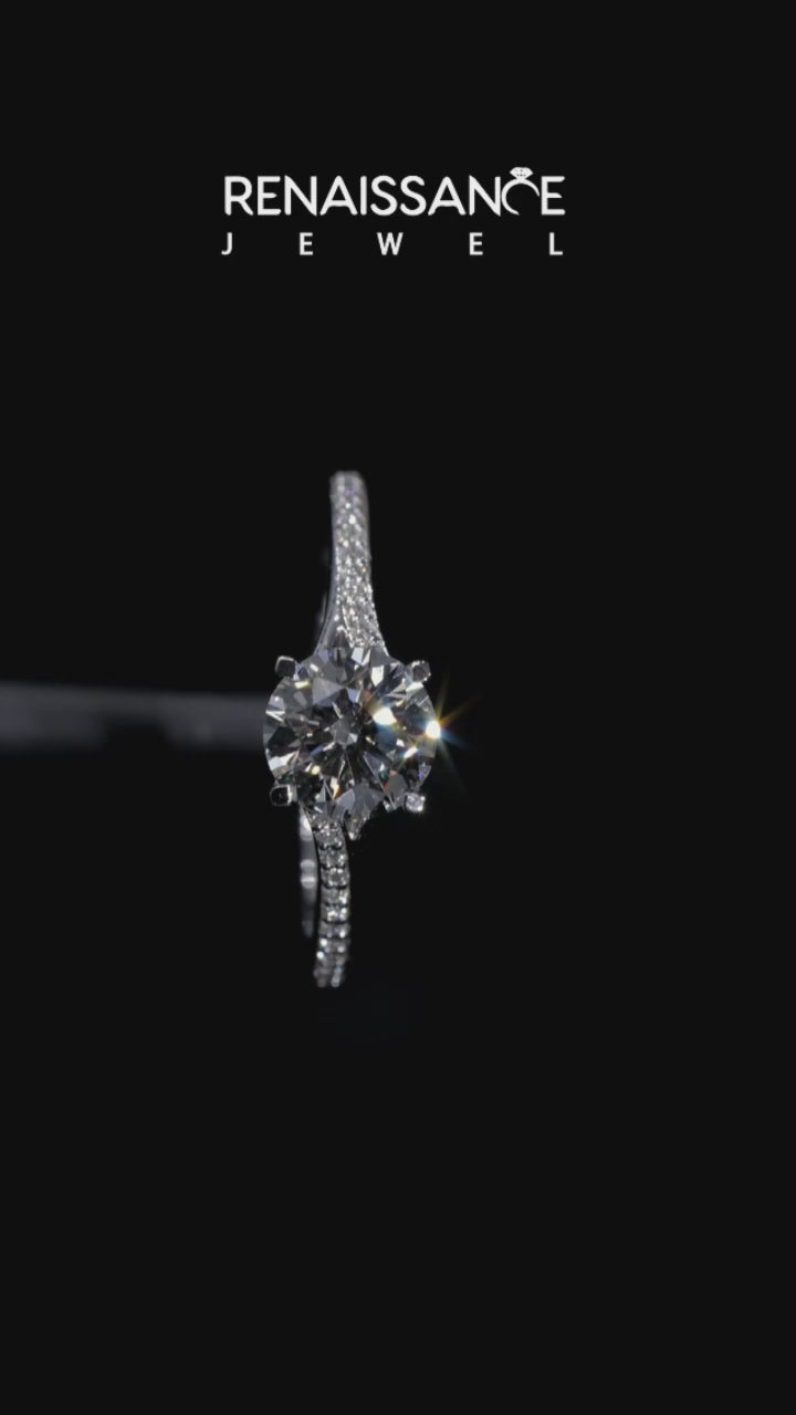 White gold Round Solitaire Pavé Band with Four-Prong Setting 3