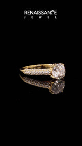 Yellow gold Marquise Cut Diamond Solitaire Ring with Three-Row Pavé Band and Four-Prong Setting