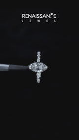 Platinum Marquise Cut Diamond Prong Set Engagement Ring with Pavé Band