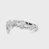 Platinum Pear Solitaire Bezel-Set Diamond Ring with Beaded Band and Four-Prong Setting