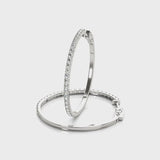 Silver Pavé Round Diamond Hoop Earrings with Hinged Snap Closure