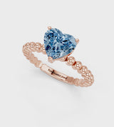 Rose gold Fancy Blue Heart Cut Diamond Solitaire Ring with Beaded Band and Prong Setting