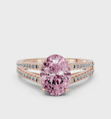 Rose gold Fancy Pink Oval Cut Diamond Solitaire Engagement Ring with Split Shank Pavé Band