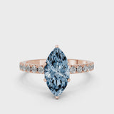 Rose gold Fancy Blue Marquise Cut Diamond Solitaire Pavé Band with Four-Prong Setting