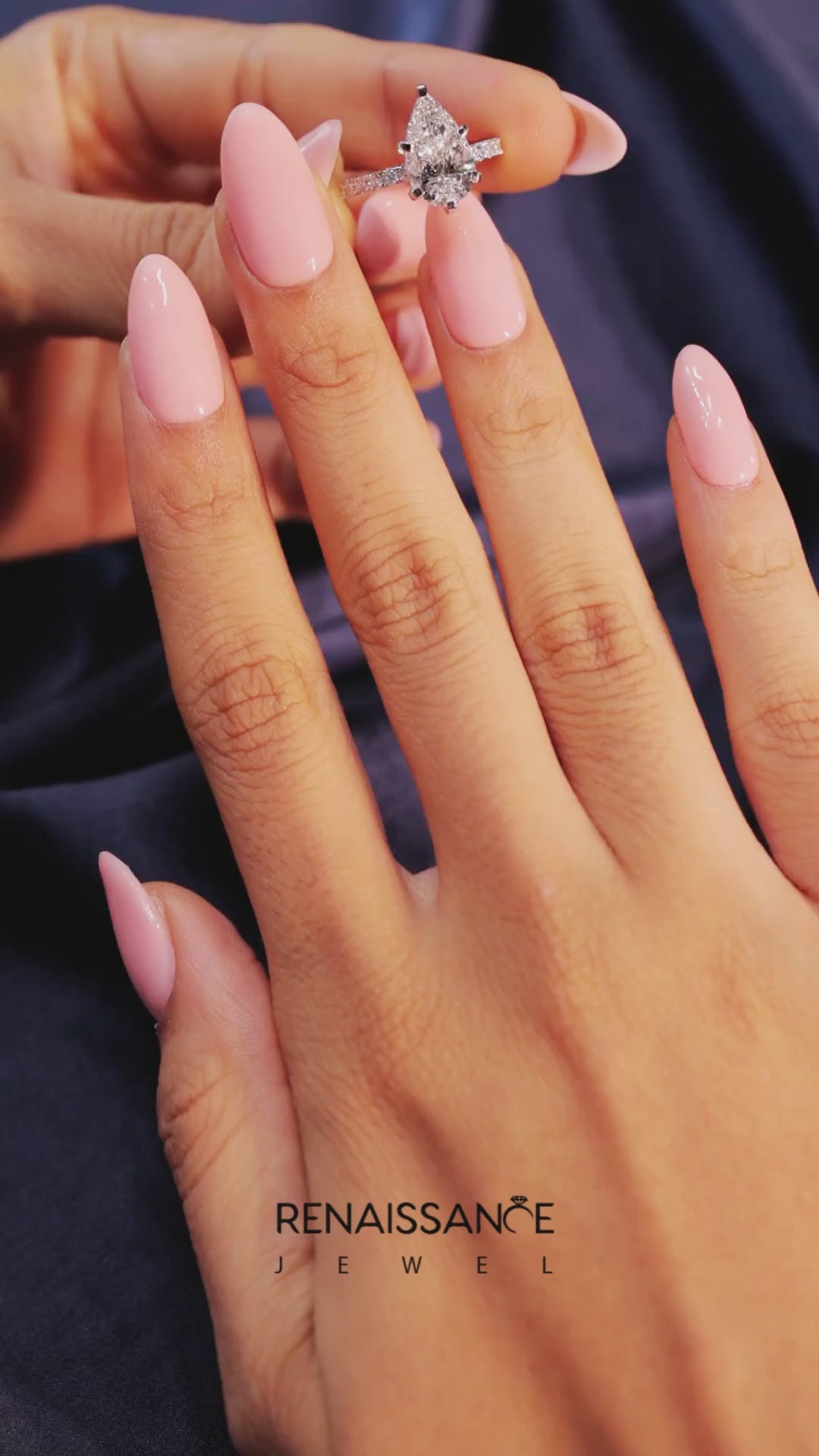 Silver Pear Solitaire Twisted Band with Pavé Accents and Four-Prong Setting 3