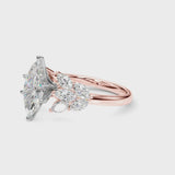 Rose gold Marquise Diamond Cluster Leaf Design Ring with Prong Setting