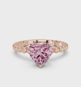 Rose gold Fancy Pink Heart Cut Diamond Solitaire Ring with Beaded Band and Prong Setting