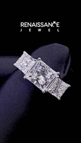 White gold Princess Cut Diamond Three-Stone Ring with Channel Set Band and Four-Prong Setting