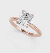 Rose gold Radiant Cut Diamond Solitaire Ring with Six-Prong Setting and Classic Band