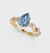 Yellow gold Fancy Blue Pear  Solitaire Twisted Band with Prong Setting