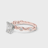 Rose gold Emerald Solitaire Bezel-Set Diamond Ring with Beaded Band and Four-Prong Setting