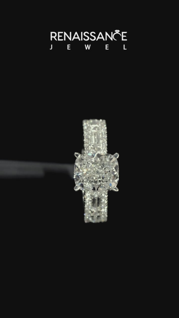 Platinum Cushion Solitaire Diamond with Pave and Channel Set Band 3