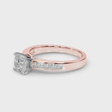 Rose gold Cushion Solitaire Diamond Ring with Channel-Set Band and Four-Prong Setting