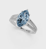 White gold Fancy Blue Marquise Cut Diamond Solitaire Engagement Ring with Split Shank Pavé Band