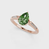 Rose gold Fancy Green Pear  Cut Channel Set Solitaire Engagement Ring with Four-Prong Setting