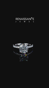 White gold Cushion Cut Diamond Solitaire Ring with Round  Pavé Band and Four-Prong Setting
