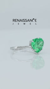 Silver Heart Cut Peridot Solitaire Ring with Flower Prong Setting and Classic Band