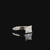 Silver Cushion Solitaire Engagement Ring with Cathedral Band and Four-Prong Setting