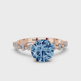 Rose gold Fancy Blue Round Cut Solitaire Diamond Ring with Pave Band and Four-Prong Setting