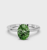 Platinum Fancy Green Oval Cut Diamond Solitaire Ring with Six-Prong Setting and Classic Band