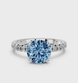 White gold Fancy Blue Round  Solitaire Pave Diamond Engagement Ring with Four-Prong Setting