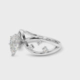 White gold Pear Cut Solitaire Diamond with Side Stones on Criss-Cross Band and Four-Prong Setting