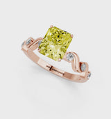 Rose gold Fancy Yellow Radiant  Solitaire Twisted Band with Prong Setting