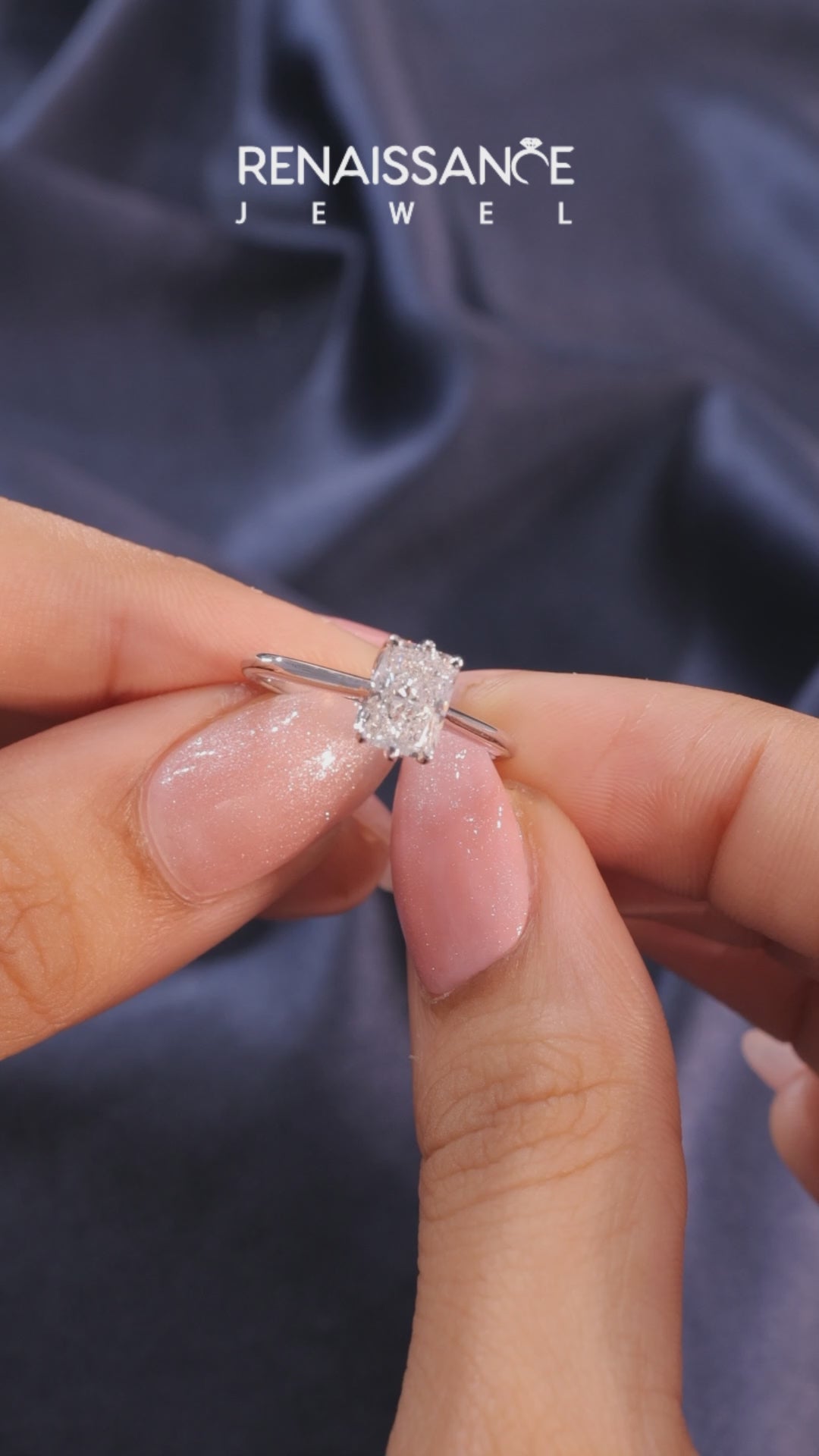 White gold Radiant Cut Solitaire Diamond Ring with Four-Prong Setting and Classic Band_96