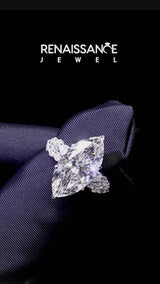 White gold Marquise Cluster Diamond Engagement Ring with Pavé Band and Four-Prong Setting