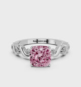 Silver Fancy Pink Cushion  Solitaire Twisted Band with Prong Setting