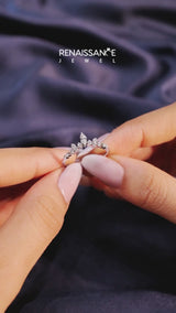 Platinum Marquise and Round Diamond Chevron Band with Prong Setting