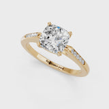 Yellow gold Cushion Cut Channel Set Solitaire Engagement Ring with Four-Prong Setting