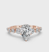 Rose gold Round Cut Solitaire Diamond Ring with Pave Band and Four-Prong Setting