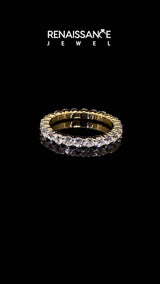 Yellow gold Round Aquamarine Eternity Band with U-Prong Setting
