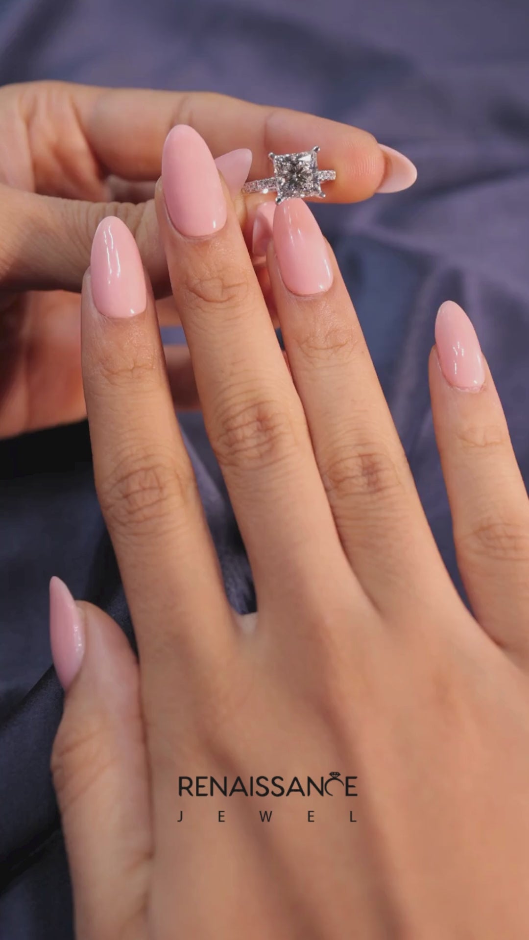 Silver Princess Solitaire Diamond Pavé Band with Four-Prong Setting 4